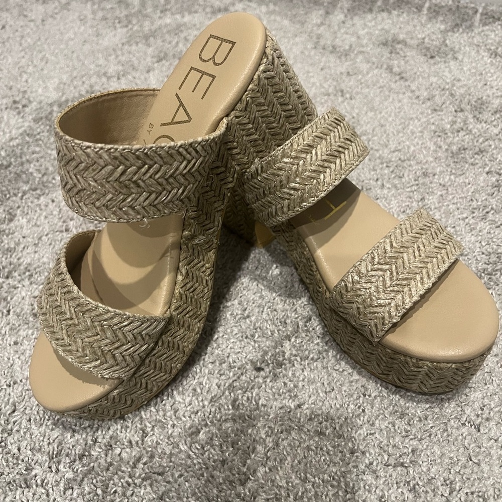 Bea Beige Woven Platform Sandals